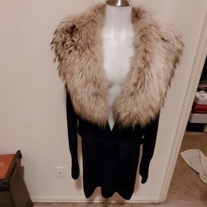 Black Cashnere Wool sweater with raccoon collar